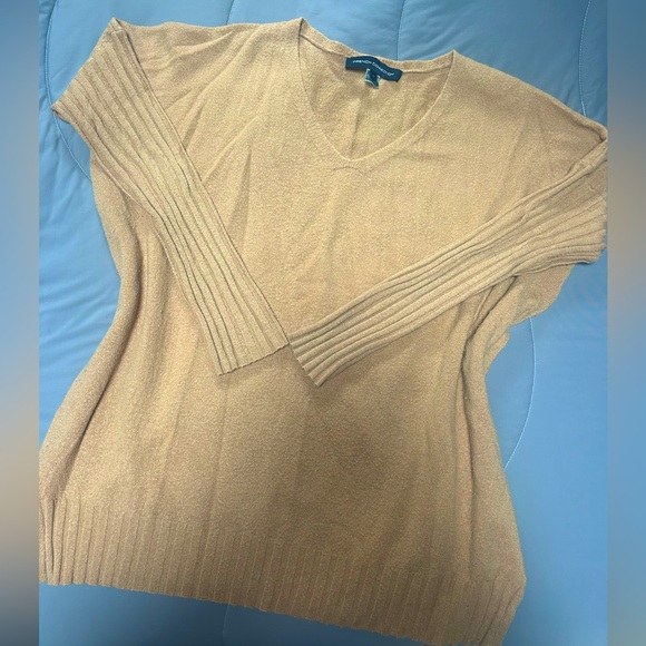 French Connection Tan V-Neck Sweater - Picture 1 of 3